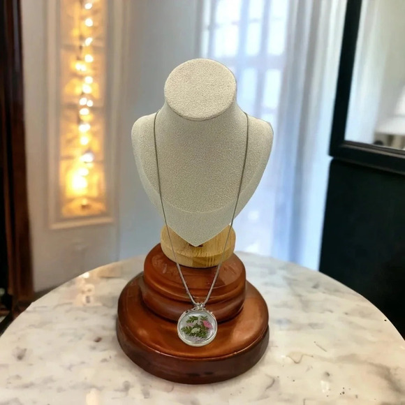 Floral Preservation Art-to-Wear Statement Necklace Mixed Flowers Resin Pendant - Picture 6 of 6